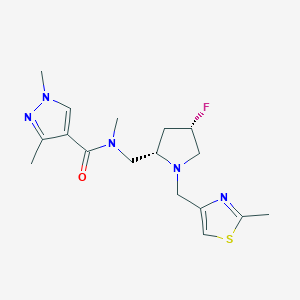molecular formula C17H24FN5OS B6826194 N-[[(2S,4S)-4-fluoro-1-[(2-methyl-1,3-thiazol-4-yl)methyl]pyrrolidin-2-yl]methyl]-N,1,3-trimethylpyrazole-4-carboxamide 