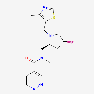 molecular formula C16H20FN5OS B6826217 N-[[(2S,4S)-4-fluoro-1-[(4-methyl-1,3-thiazol-5-yl)methyl]pyrrolidin-2-yl]methyl]-N-methylpyridazine-4-carboxamide 