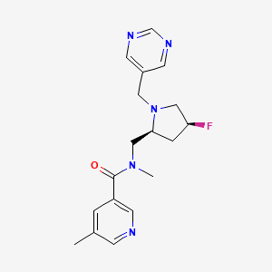 molecular formula C18H22FN5O B6826225 N-[[(2S,4S)-4-fluoro-1-(pyrimidin-5-ylmethyl)pyrrolidin-2-yl]methyl]-N,5-dimethylpyridine-3-carboxamide 