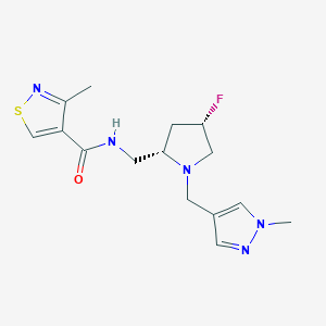 molecular formula C15H20FN5OS B6826253 N-[[(2S,4S)-4-fluoro-1-[(1-methylpyrazol-4-yl)methyl]pyrrolidin-2-yl]methyl]-3-methyl-1,2-thiazole-4-carboxamide 