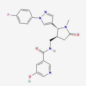 molecular formula C21H20FN5O3 B6826281 N-[[(2R,3S)-2-[1-(4-fluorophenyl)pyrazol-4-yl]-1-methyl-5-oxopyrrolidin-3-yl]methyl]-5-hydroxypyridine-3-carboxamide 