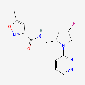 molecular formula C14H16FN5O2 B6826316 N-[[(2S,4S)-4-fluoro-1-pyridazin-3-ylpyrrolidin-2-yl]methyl]-5-methyl-1,2-oxazole-3-carboxamide 