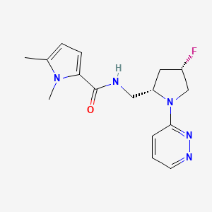 molecular formula C16H20FN5O B6826327 N-[[(2S,4S)-4-fluoro-1-pyridazin-3-ylpyrrolidin-2-yl]methyl]-1,5-dimethylpyrrole-2-carboxamide 