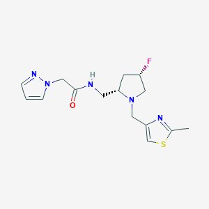 molecular formula C15H20FN5OS B6826341 N-[[(2S,4S)-4-fluoro-1-[(2-methyl-1,3-thiazol-4-yl)methyl]pyrrolidin-2-yl]methyl]-2-pyrazol-1-ylacetamide 