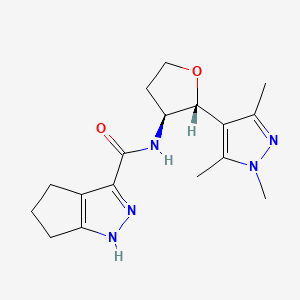 molecular formula C17H23N5O2 B6826450 N-[(2R,3S)-2-(1,3,5-trimethylpyrazol-4-yl)oxolan-3-yl]-1,4,5,6-tetrahydrocyclopenta[c]pyrazole-3-carboxamide 