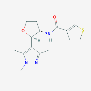 molecular formula C15H19N3O2S B6826460 N-[(2R,3S)-2-(1,3,5-trimethylpyrazol-4-yl)oxolan-3-yl]thiophene-3-carboxamide 
