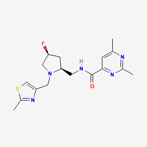 molecular formula C17H22FN5OS B6826579 N-[[(2S,4S)-4-fluoro-1-[(2-methyl-1,3-thiazol-4-yl)methyl]pyrrolidin-2-yl]methyl]-2,6-dimethylpyrimidine-4-carboxamide 