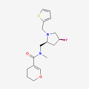 molecular formula C17H23FN2O2S B6826654 N-[[(2S,4S)-4-fluoro-1-(thiophen-2-ylmethyl)pyrrolidin-2-yl]methyl]-N-methyl-3,4-dihydro-2H-pyran-5-carboxamide 