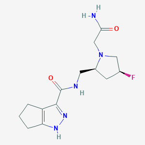 molecular formula C14H20FN5O2 B6826671 N-[[(2S,4S)-1-(2-amino-2-oxoethyl)-4-fluoropyrrolidin-2-yl]methyl]-1,4,5,6-tetrahydrocyclopenta[c]pyrazole-3-carboxamide 