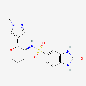 molecular formula C16H19N5O4S B6826744 N-[(2R,3S)-2-(1-methylpyrazol-4-yl)oxan-3-yl]-2-oxo-1,3-dihydrobenzimidazole-5-sulfonamide 