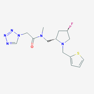 molecular formula C14H19FN6OS B6826792 N-[[(2S,4S)-4-fluoro-1-(thiophen-2-ylmethyl)pyrrolidin-2-yl]methyl]-N-methyl-2-(tetrazol-1-yl)acetamide 