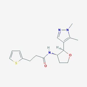 molecular formula C16H21N3O2S B6826822 N-[(2R,3S)-2-(1,5-dimethylpyrazol-4-yl)oxolan-3-yl]-3-thiophen-2-ylpropanamide 
