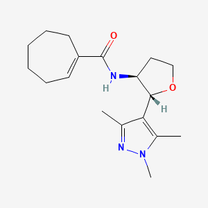 molecular formula C18H27N3O2 B6826884 N-[(2R,3S)-2-(1,3,5-trimethylpyrazol-4-yl)oxolan-3-yl]cycloheptene-1-carboxamide 