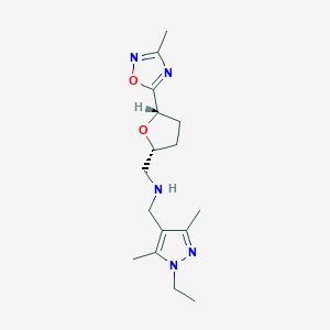 molecular formula C16H25N5O2 B6826906 N-[(1-ethyl-3,5-dimethylpyrazol-4-yl)methyl]-1-[(2R,5S)-5-(3-methyl-1,2,4-oxadiazol-5-yl)oxolan-2-yl]methanamine 
