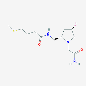 molecular formula C12H22FN3O2S B6826930 N-[[(2S,4S)-1-(2-amino-2-oxoethyl)-4-fluoropyrrolidin-2-yl]methyl]-4-methylsulfanylbutanamide 
