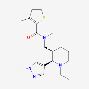 molecular formula C19H28N4OS B6826997 N-[[(2R,3S)-1-ethyl-2-(1-methylpyrazol-4-yl)piperidin-3-yl]methyl]-N,3-dimethylthiophene-2-carboxamide 
