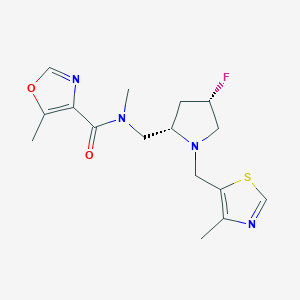 molecular formula C16H21FN4O2S B6827020 N-[[(2S,4S)-4-fluoro-1-[(4-methyl-1,3-thiazol-5-yl)methyl]pyrrolidin-2-yl]methyl]-N,5-dimethyl-1,3-oxazole-4-carboxamide 