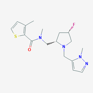 molecular formula C17H23FN4OS B6827086 N-[[(2S,4S)-4-fluoro-1-[(2-methylpyrazol-3-yl)methyl]pyrrolidin-2-yl]methyl]-N,3-dimethylthiophene-2-carboxamide 