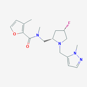 molecular formula C17H23FN4O2 B6827089 N-[[(2S,4S)-4-fluoro-1-[(2-methylpyrazol-3-yl)methyl]pyrrolidin-2-yl]methyl]-N,3-dimethylfuran-2-carboxamide 