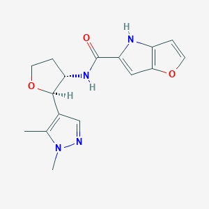 molecular formula C16H18N4O3 B6827099 N-[(2R,3S)-2-(1,5-dimethylpyrazol-4-yl)oxolan-3-yl]-4H-furo[3,2-b]pyrrole-5-carboxamide 