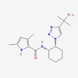 molecular formula C18H27N5O2 B6827185 N-[(1S,2R)-2-[4-(2-hydroxypropan-2-yl)triazol-1-yl]cyclohexyl]-3,5-dimethyl-1H-pyrrole-2-carboxamide 