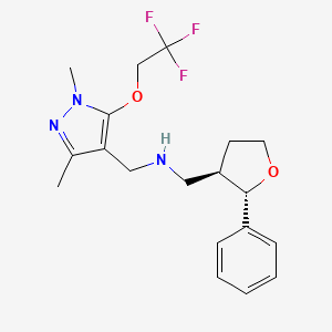 molecular formula C19H24F3N3O2 B6827204 N-[[1,3-dimethyl-5-(2,2,2-trifluoroethoxy)pyrazol-4-yl]methyl]-1-[(2S,3R)-2-phenyloxolan-3-yl]methanamine 
