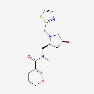 molecular formula C16H22FN3O2S B6827207 N-[[(2S,4S)-4-fluoro-1-(1,3-thiazol-2-ylmethyl)pyrrolidin-2-yl]methyl]-N-methyl-3,4-dihydro-2H-pyran-5-carboxamide 