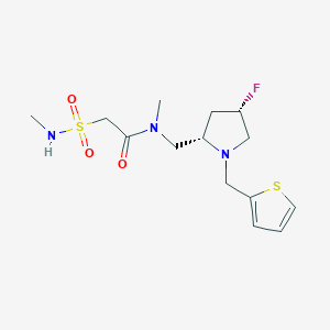 molecular formula C14H22FN3O3S2 B6827234 N-[[(2S,4S)-4-fluoro-1-(thiophen-2-ylmethyl)pyrrolidin-2-yl]methyl]-N-methyl-2-(methylsulfamoyl)acetamide 
