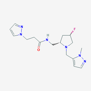 molecular formula C16H23FN6O B6827256 N-[[(2S,4S)-4-fluoro-1-[(2-methylpyrazol-3-yl)methyl]pyrrolidin-2-yl]methyl]-3-pyrazol-1-ylpropanamide 