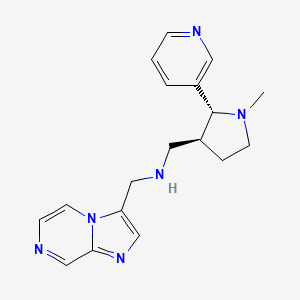 molecular formula C18H22N6 B6827336 N-(imidazo[1,2-a]pyrazin-3-ylmethyl)-1-[(2R,3S)-1-methyl-2-pyridin-3-ylpyrrolidin-3-yl]methanamine 