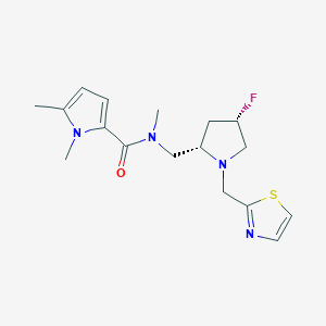 molecular formula C17H23FN4OS B6827354 N-[[(2S,4S)-4-fluoro-1-(1,3-thiazol-2-ylmethyl)pyrrolidin-2-yl]methyl]-N,1,5-trimethylpyrrole-2-carboxamide 