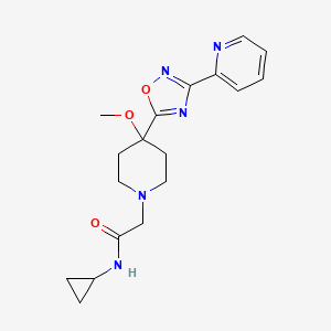 molecular formula C18H23N5O3 B6827639 N-cyclopropyl-2-[4-methoxy-4-(3-pyridin-2-yl-1,2,4-oxadiazol-5-yl)piperidin-1-yl]acetamide 