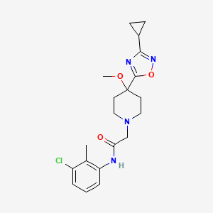 molecular formula C20H25ClN4O3 B6827718 N-(3-chloro-2-methylphenyl)-2-[4-(3-cyclopropyl-1,2,4-oxadiazol-5-yl)-4-methoxypiperidin-1-yl]acetamide 