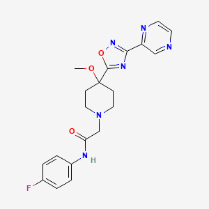 molecular formula C20H21FN6O3 B6827747 N-(4-fluorophenyl)-2-[4-methoxy-4-(3-pyrazin-2-yl-1,2,4-oxadiazol-5-yl)piperidin-1-yl]acetamide 