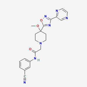 molecular formula C21H21N7O3 B6827756 N-(3-cyanophenyl)-2-[4-methoxy-4-(3-pyrazin-2-yl-1,2,4-oxadiazol-5-yl)piperidin-1-yl]acetamide 