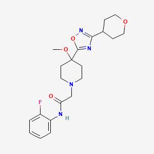 molecular formula C21H27FN4O4 B6827805 N-(2-fluorophenyl)-2-[4-methoxy-4-[3-(oxan-4-yl)-1,2,4-oxadiazol-5-yl]piperidin-1-yl]acetamide 