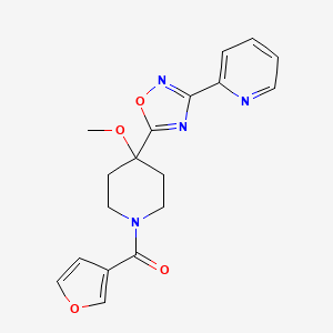 molecular formula C18H18N4O4 B6827963 Furan-3-yl-[4-methoxy-4-(3-pyridin-2-yl-1,2,4-oxadiazol-5-yl)piperidin-1-yl]methanone 