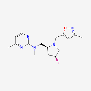molecular formula C16H22FN5O B6828104 N-[[(2S,4S)-4-fluoro-1-[(3-methyl-1,2-oxazol-5-yl)methyl]pyrrolidin-2-yl]methyl]-N,4-dimethylpyrimidin-2-amine 