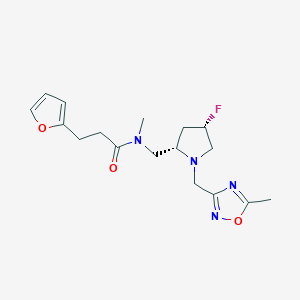 molecular formula C17H23FN4O3 B6828172 N-[[(2S,4S)-4-fluoro-1-[(5-methyl-1,2,4-oxadiazol-3-yl)methyl]pyrrolidin-2-yl]methyl]-3-(furan-2-yl)-N-methylpropanamide 