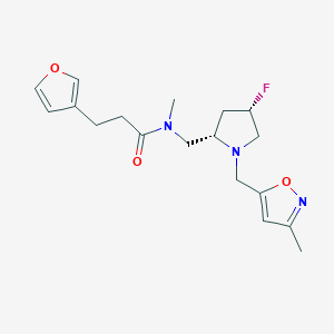 molecular formula C18H24FN3O3 B6828215 N-[[(2S,4S)-4-fluoro-1-[(3-methyl-1,2-oxazol-5-yl)methyl]pyrrolidin-2-yl]methyl]-3-(furan-3-yl)-N-methylpropanamide 
