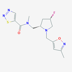 molecular formula C14H18FN5O2S B6828245 N-[[(2S,4S)-4-fluoro-1-[(3-methyl-1,2-oxazol-5-yl)methyl]pyrrolidin-2-yl]methyl]-N-methylthiadiazole-5-carboxamide 