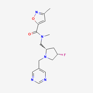 molecular formula C16H20FN5O2 B6828304 N-[[(2S,4S)-4-fluoro-1-(pyrimidin-5-ylmethyl)pyrrolidin-2-yl]methyl]-N,3-dimethyl-1,2-oxazole-5-carboxamide 