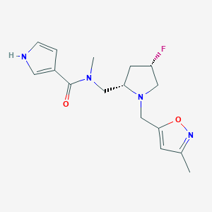 molecular formula C16H21FN4O2 B6828363 N-[[(2S,4S)-4-fluoro-1-[(3-methyl-1,2-oxazol-5-yl)methyl]pyrrolidin-2-yl]methyl]-N-methyl-1H-pyrrole-3-carboxamide 