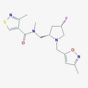 molecular formula C16H21FN4O2S B6828374 N-[[(2S,4S)-4-fluoro-1-[(3-methyl-1,2-oxazol-5-yl)methyl]pyrrolidin-2-yl]methyl]-N,3-dimethyl-1,2-thiazole-4-carboxamide 