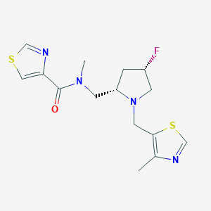 molecular formula C15H19FN4OS2 B6828389 N-[[(2S,4S)-4-fluoro-1-[(4-methyl-1,3-thiazol-5-yl)methyl]pyrrolidin-2-yl]methyl]-N-methyl-1,3-thiazole-4-carboxamide 