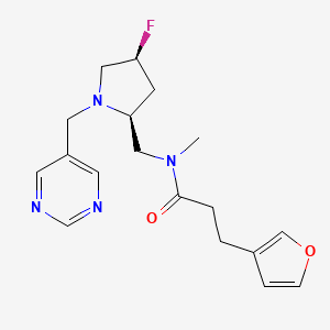 molecular formula C18H23FN4O2 B6828391 N-[[(2S,4S)-4-fluoro-1-(pyrimidin-5-ylmethyl)pyrrolidin-2-yl]methyl]-3-(furan-3-yl)-N-methylpropanamide 