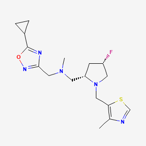 molecular formula C17H24FN5OS B6828425 N-[(5-cyclopropyl-1,2,4-oxadiazol-3-yl)methyl]-1-[(2S,4S)-4-fluoro-1-[(4-methyl-1,3-thiazol-5-yl)methyl]pyrrolidin-2-yl]-N-methylmethanamine 