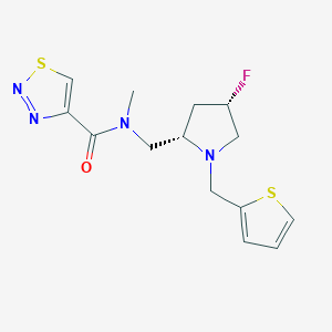 molecular formula C14H17FN4OS2 B6828523 N-[[(2S,4S)-4-fluoro-1-(thiophen-2-ylmethyl)pyrrolidin-2-yl]methyl]-N-methylthiadiazole-4-carboxamide 