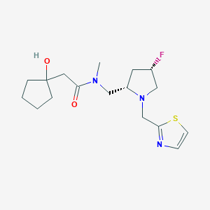 molecular formula C17H26FN3O2S B6828530 N-[[(2S,4S)-4-fluoro-1-(1,3-thiazol-2-ylmethyl)pyrrolidin-2-yl]methyl]-2-(1-hydroxycyclopentyl)-N-methylacetamide 