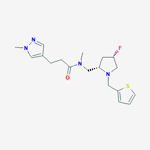 molecular formula C18H25FN4OS B6828535 N-[[(2S,4S)-4-fluoro-1-(thiophen-2-ylmethyl)pyrrolidin-2-yl]methyl]-N-methyl-3-(1-methylpyrazol-4-yl)propanamide 